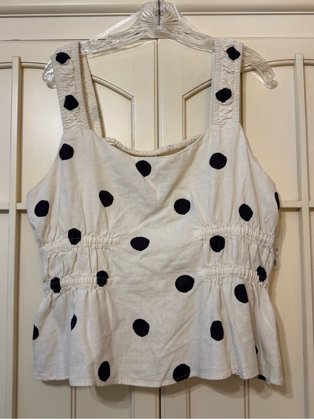 White Polka Dot Sleeveless Peplum Top NWT - Picture 1 of 3